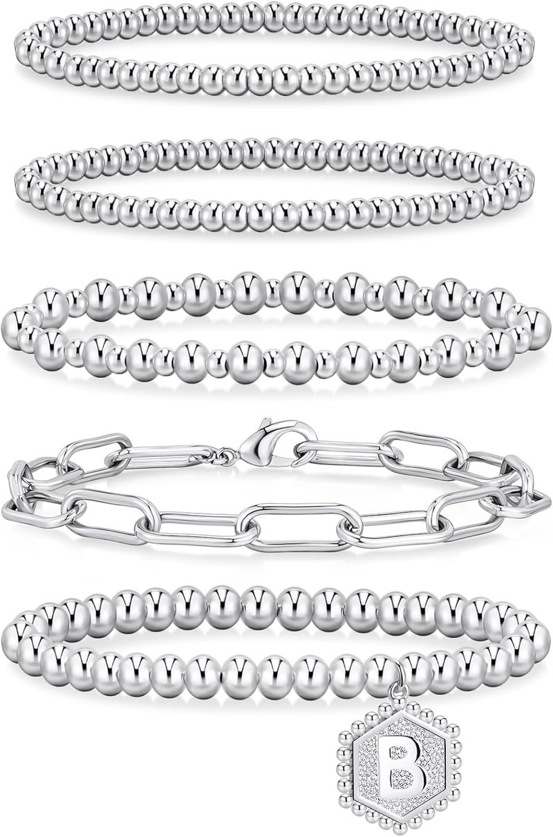 adoyi Gold Bracelets for Women Beaded Bracelet 14K Gold Plated Bracelet Stack Strand Stretch Bead Ball Bracelet Set Stackable Bracelet Adjustable Bracelet Set Jewelry for Gifts - Image 1